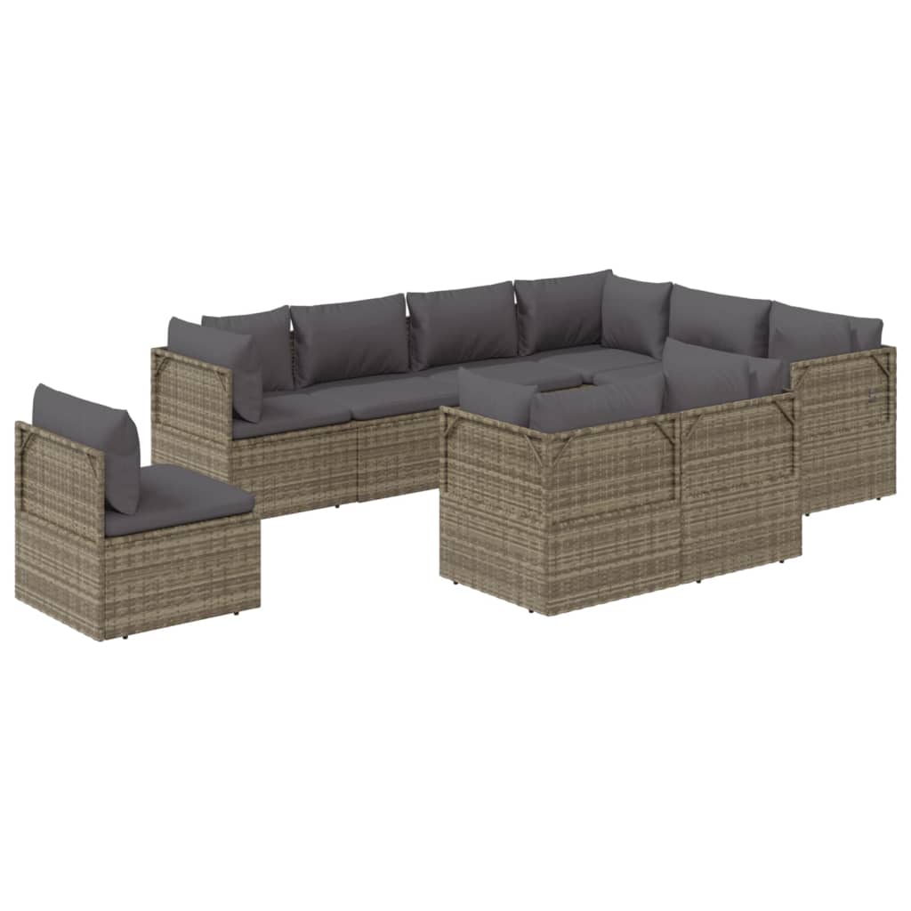 vidaXL 9 Piece Patio Lounge Set with Cushions Gray Poly Rattan-4