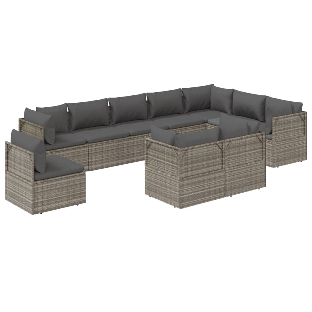 vidaXL 10 Piece Patio Lounge Set with Cushions Gray Poly Rattan-4