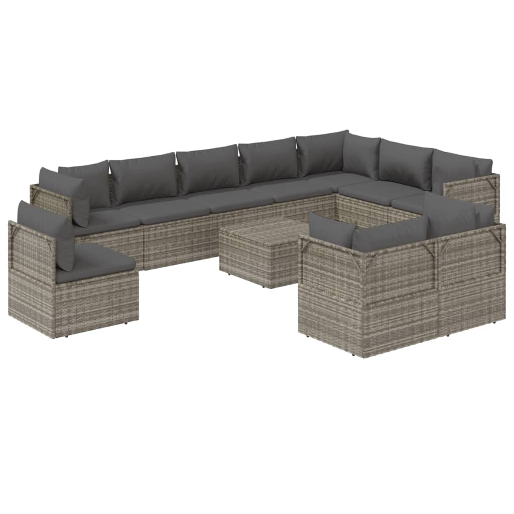 vidaXL 11 Piece Patio Lounge Set with Cushions Gray Poly Rattan-4