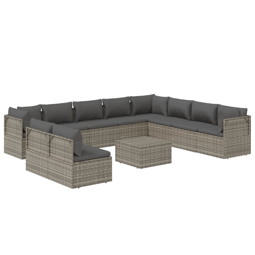 vidaXL 11 Piece Patio Lounge Set with Cushions Gray Poly Rattan-4