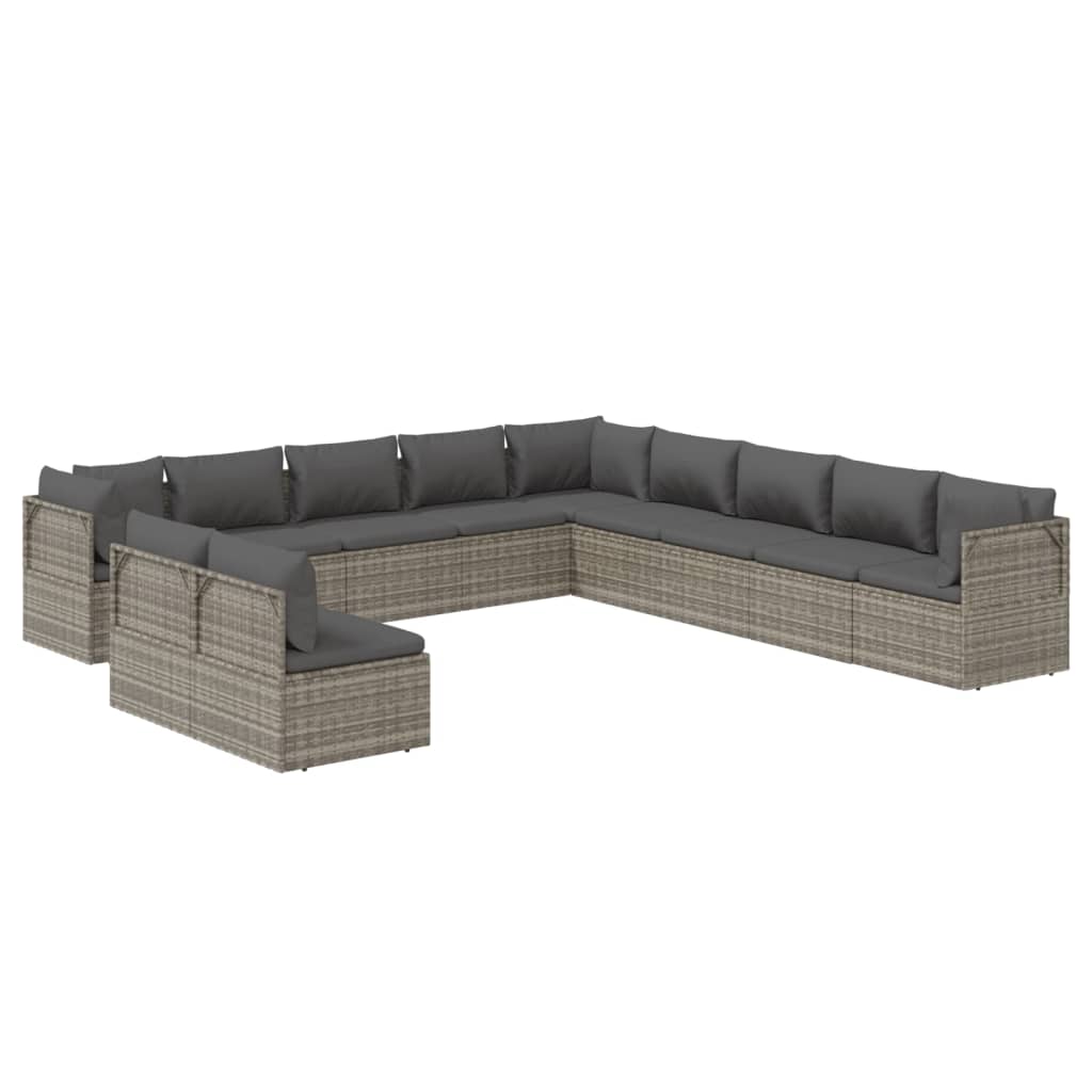 vidaXL 11 Piece Patio Lounge Set with Cushions Gray Poly Rattan-4