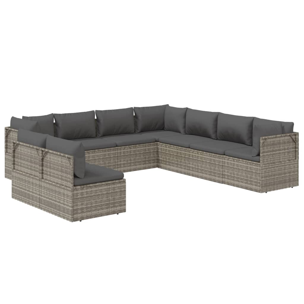 vidaXL 9 Piece Patio Lounge Set with Cushions Gray Poly Rattan-4