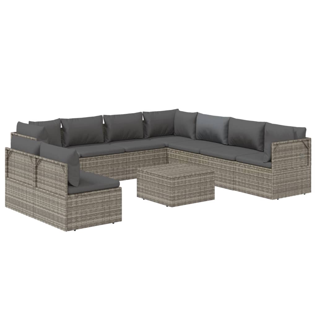 vidaXL 10 Piece Patio Lounge Set with Cushions Gray Poly Rattan-4