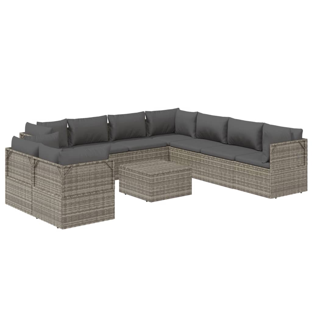 vidaXL 10 Piece Patio Lounge Set with Cushions Gray Poly Rattan-4