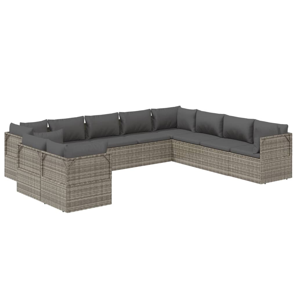 vidaXL 10 Piece Patio Lounge Set with Cushions Gray Poly Rattan-4