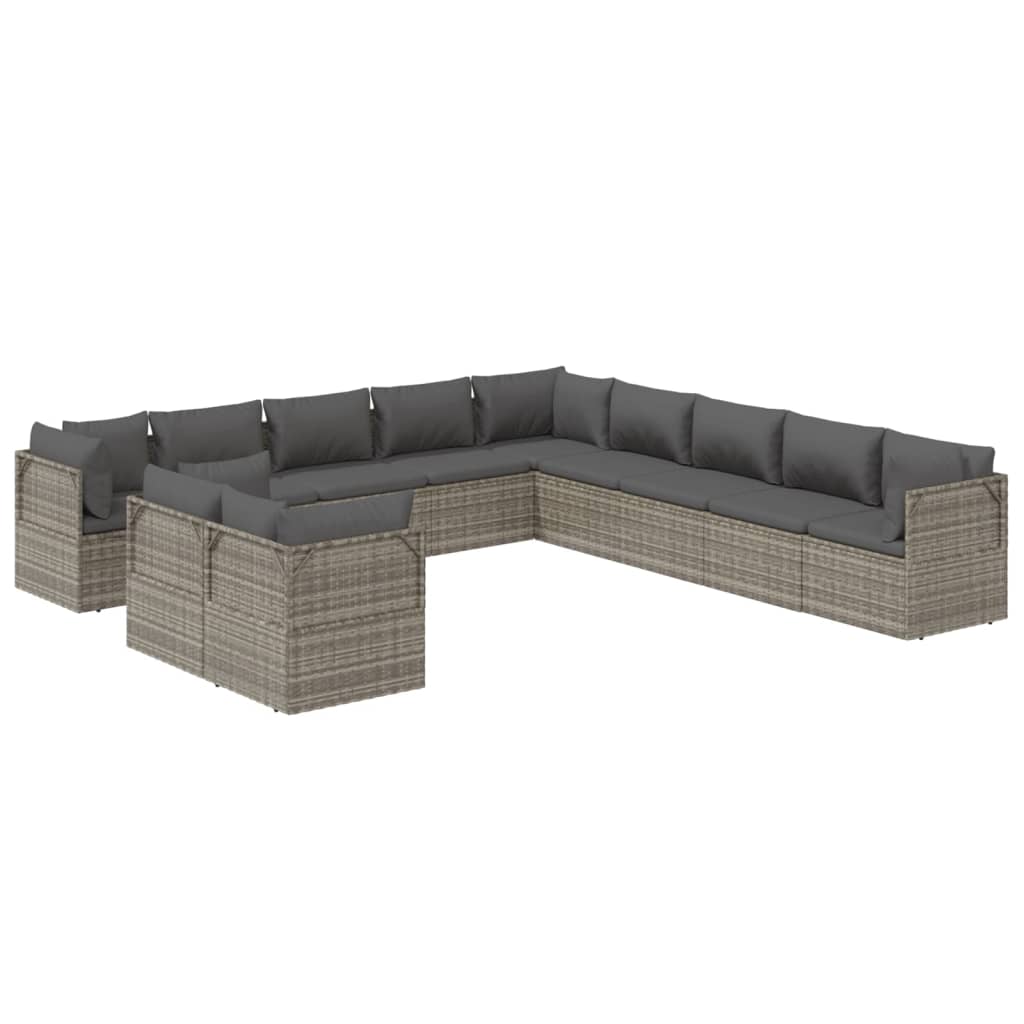 vidaXL 11 Piece Patio Lounge Set with Cushions Gray Poly Rattan-4