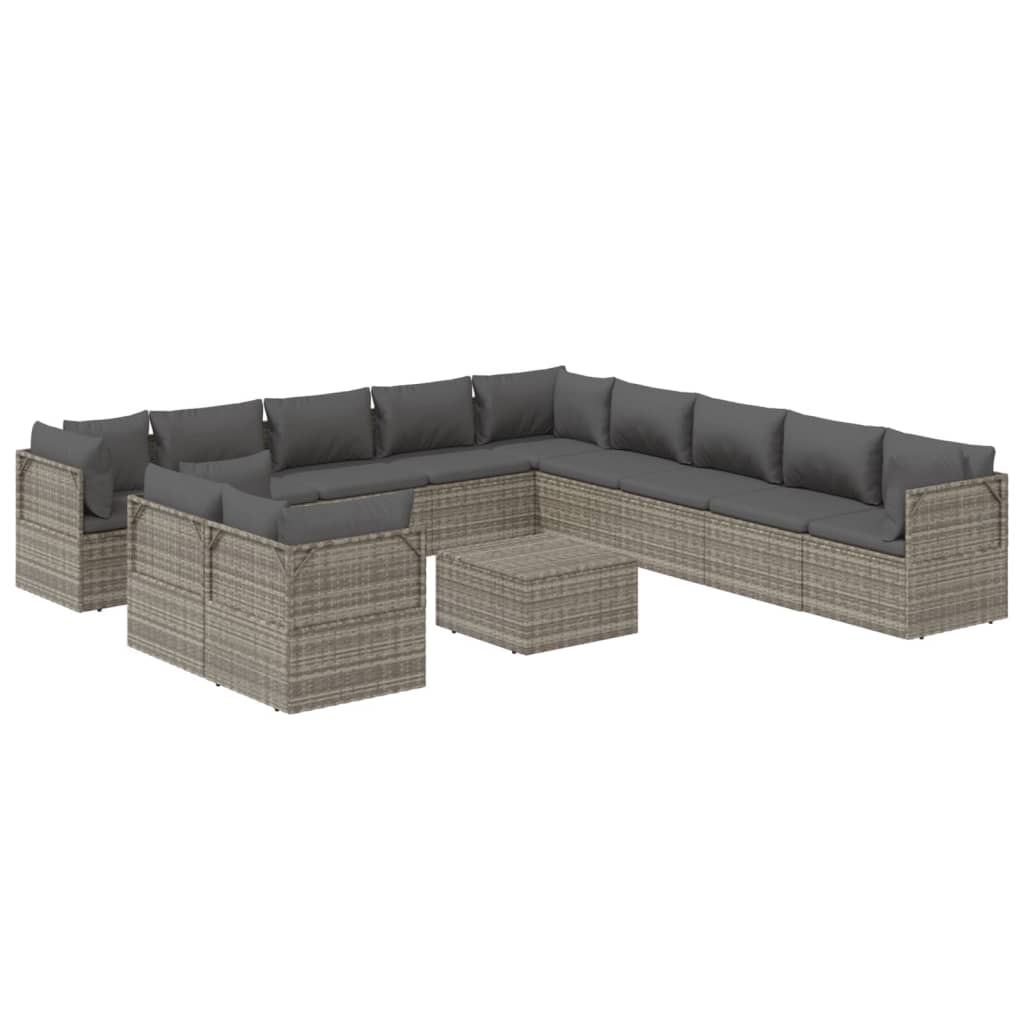 vidaXL 12 Piece Patio Lounge Set with Cushions Gray Poly Rattan-4