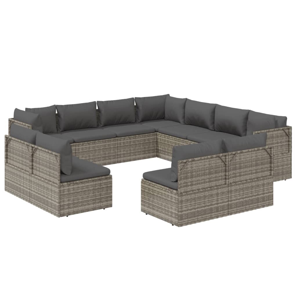 vidaXL 11 Piece Patio Lounge Set with Cushions Gray Poly Rattan-5