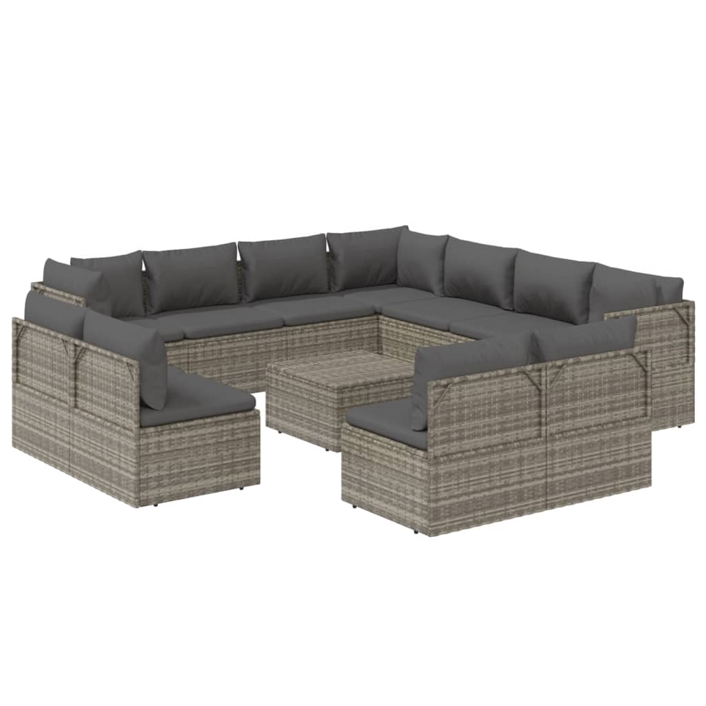 vidaXL 12 Piece Patio Lounge Set with Cushions Gray Poly Rattan-4