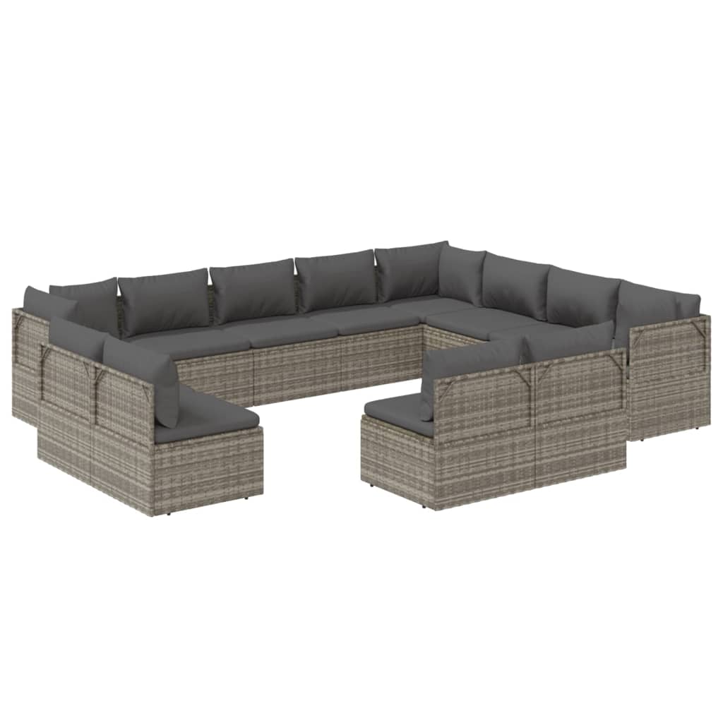 vidaXL 12 Piece Patio Lounge Set with Cushions Gray Poly Rattan-4