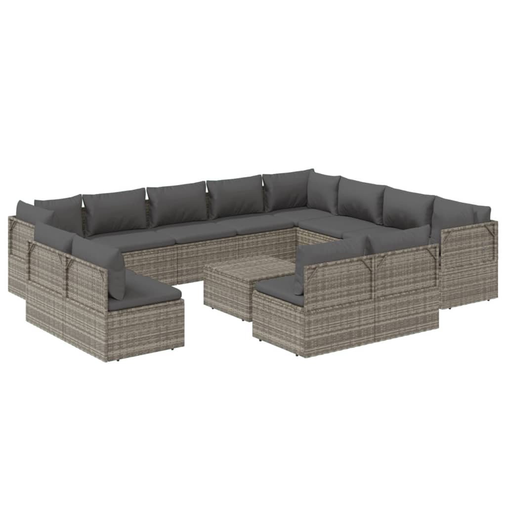 vidaXL 13 Piece Patio Lounge Set with Cushions Gray Poly Rattan-4