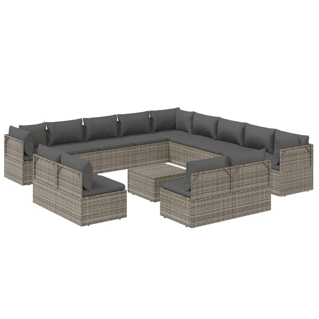 vidaXL 14 Piece Patio Lounge Set with Cushions Gray Poly Rattan-4