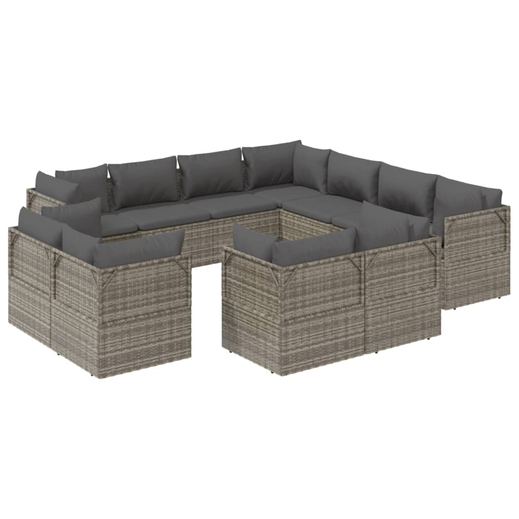 vidaXL 11 Piece Patio Lounge Set with Cushions Gray Poly Rattan-3