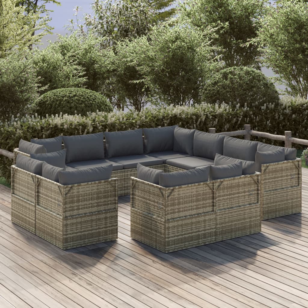 vidaXL 11 Piece Patio Lounge Set with Cushions Gray Poly Rattan-0