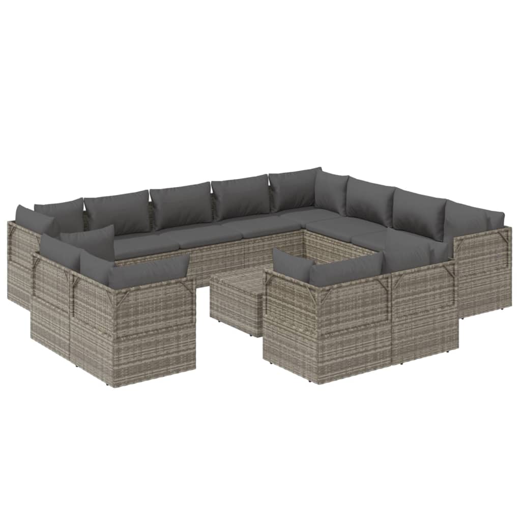 vidaXL 13 Piece Patio Lounge Set with Cushions Gray Poly Rattan-3