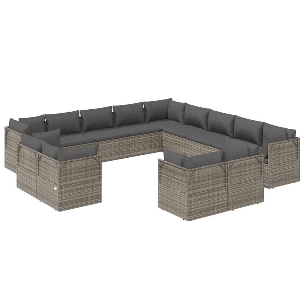 vidaXL 13 Piece Patio Lounge Set with Cushions Gray Poly Rattan-3