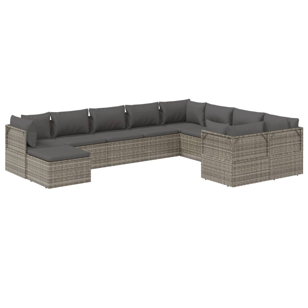 vidaXL 10 Piece Patio Lounge Set with Cushions Gray Poly Rattan-3