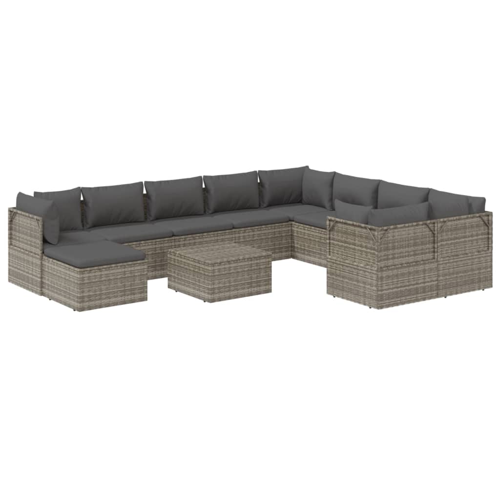 vidaXL 11 Piece Patio Lounge Set with Cushions Gray Poly Rattan-3