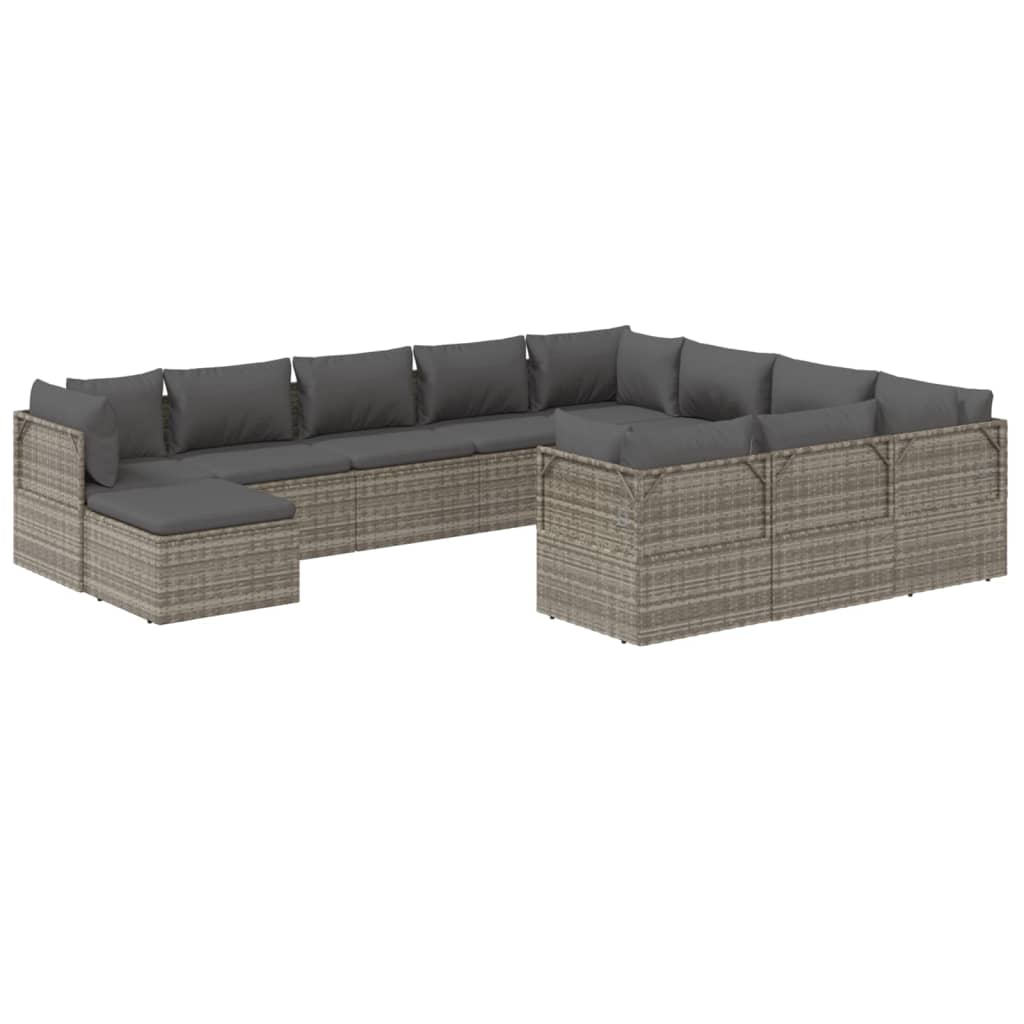 vidaXL 11 Piece Patio Lounge Set with Cushions Gray Poly Rattan-3