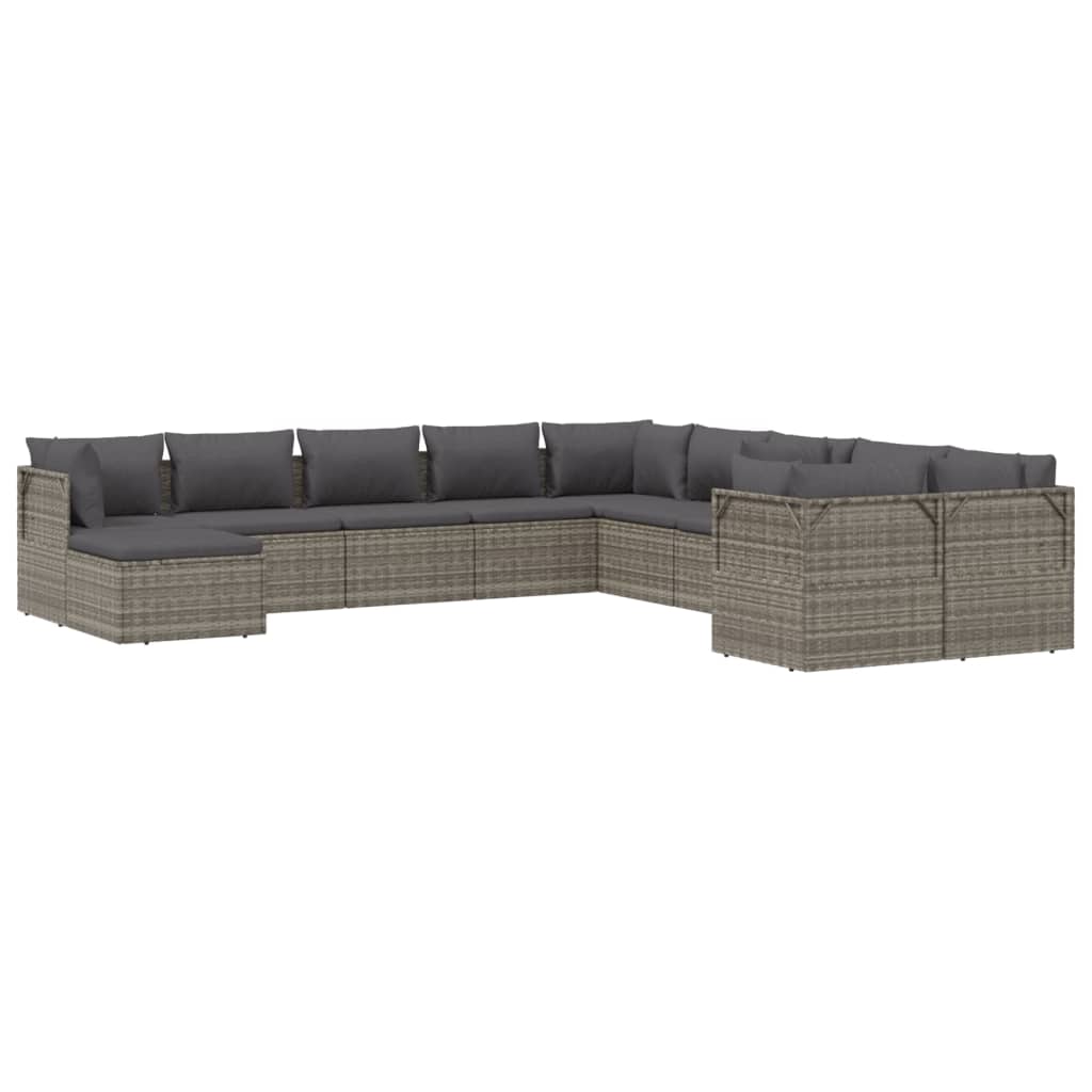 vidaXL 11 Piece Patio Lounge Set with Cushions Gray Poly Rattan-4