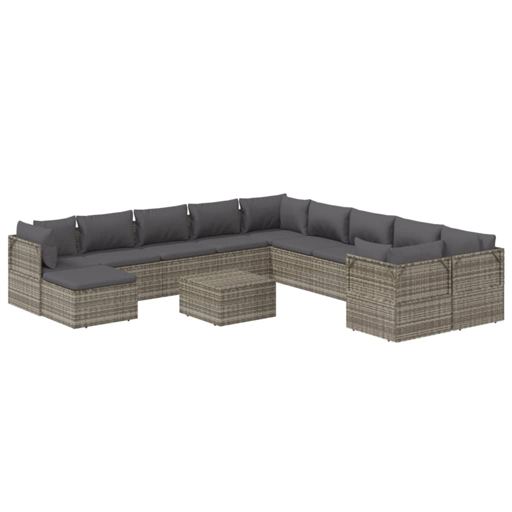 vidaXL 12 Piece Patio Lounge Set with Cushions Gray Poly Rattan-4