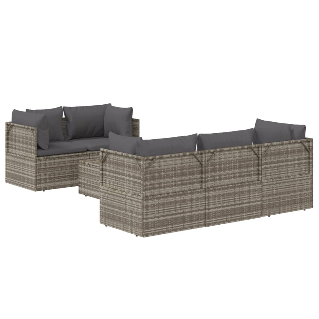 vidaXL 6 Piece Patio Lounge Set with Cushions Gray Poly Rattan-6