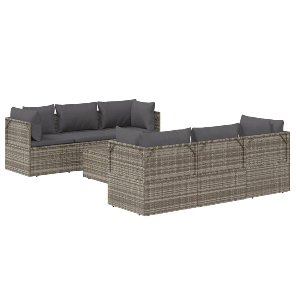 vidaXL 7 Piece Patio Lounge Set with Cushions Gray Poly Rattan-4