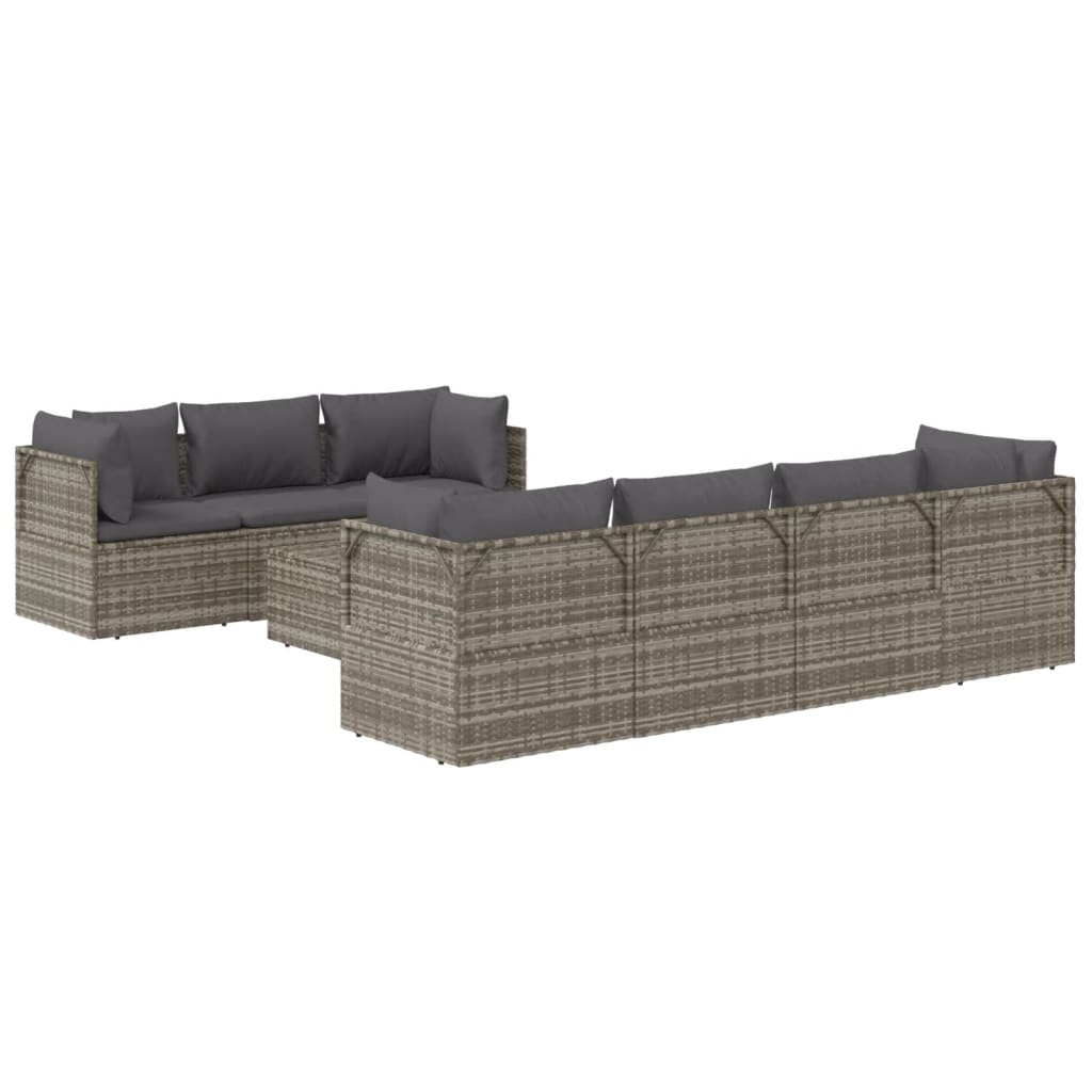 vidaXL 8 Piece Patio Lounge Set with Cushions Gray Poly Rattan-4