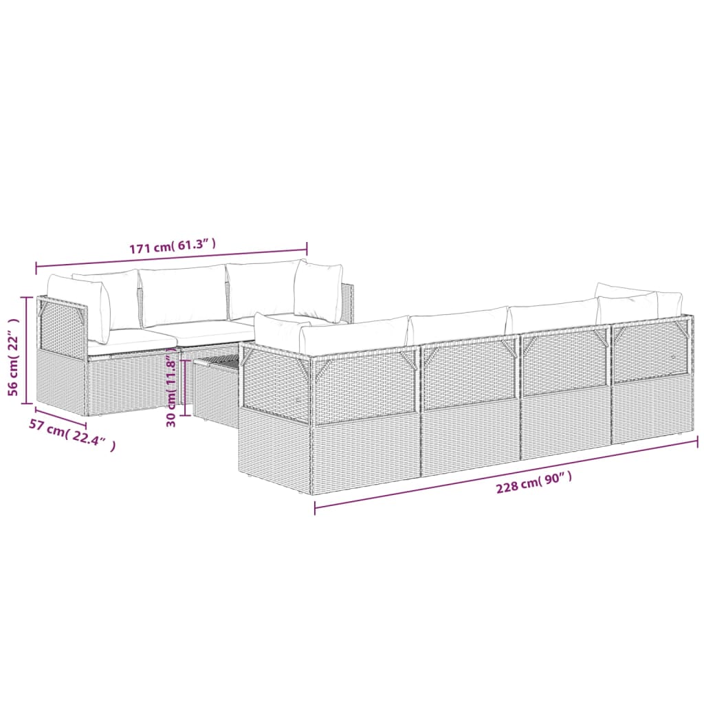 vidaXL 8 Piece Patio Lounge Set with Cushions Gray Poly Rattan-9