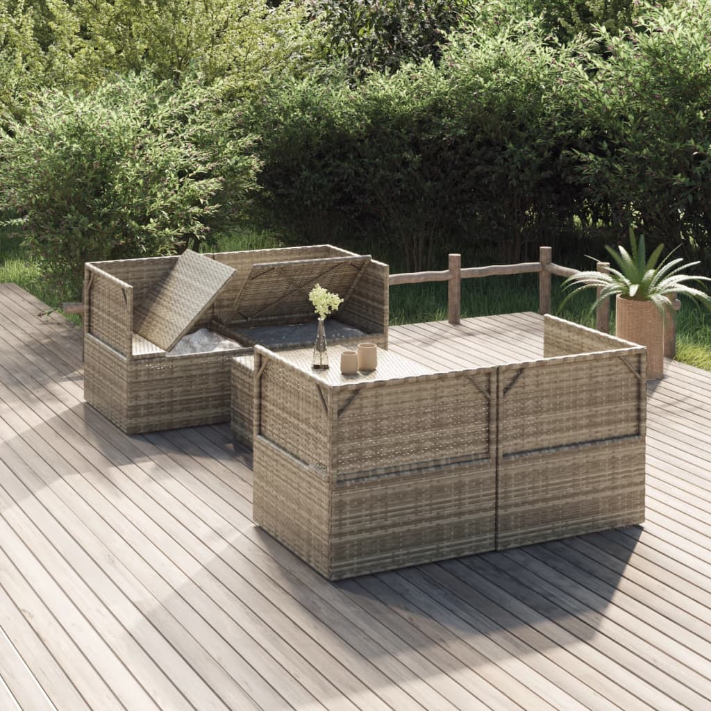 vidaXL 5 Piece Patio Lounge Set with Cushions Gray Poly Rattan-1