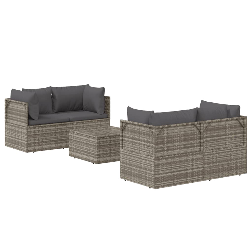 vidaXL 5 Piece Patio Lounge Set with Cushions Gray Poly Rattan-4