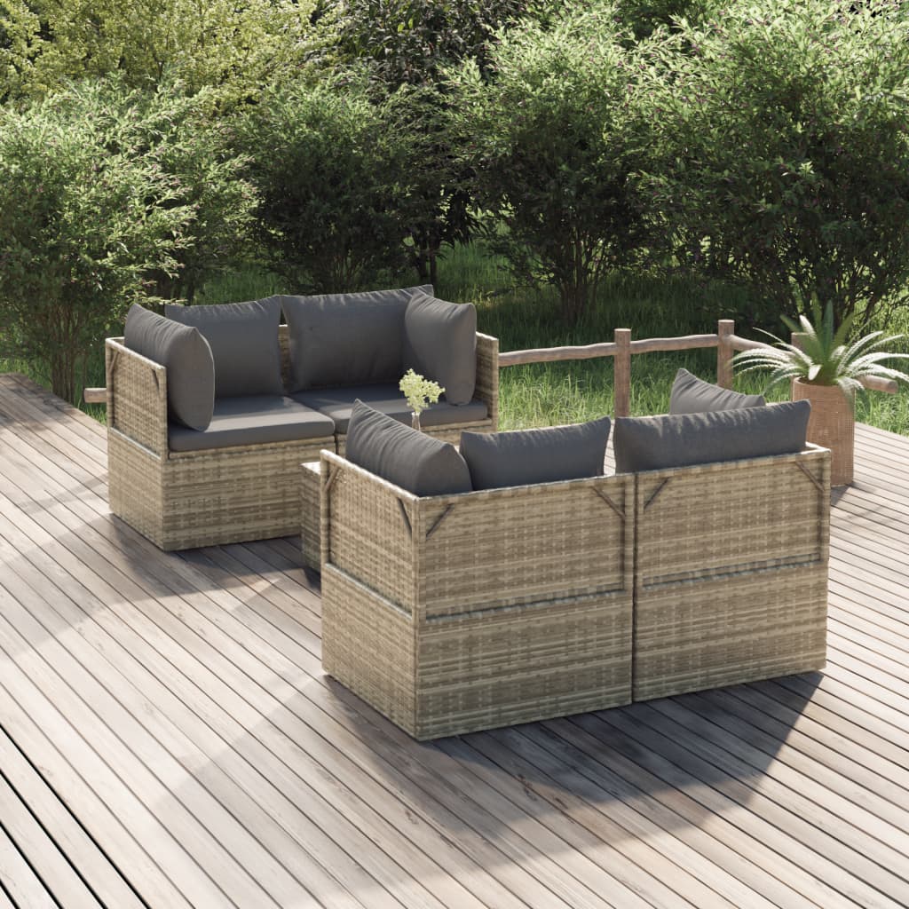 vidaXL 5 Piece Patio Lounge Set with Cushions Gray Poly Rattan-0