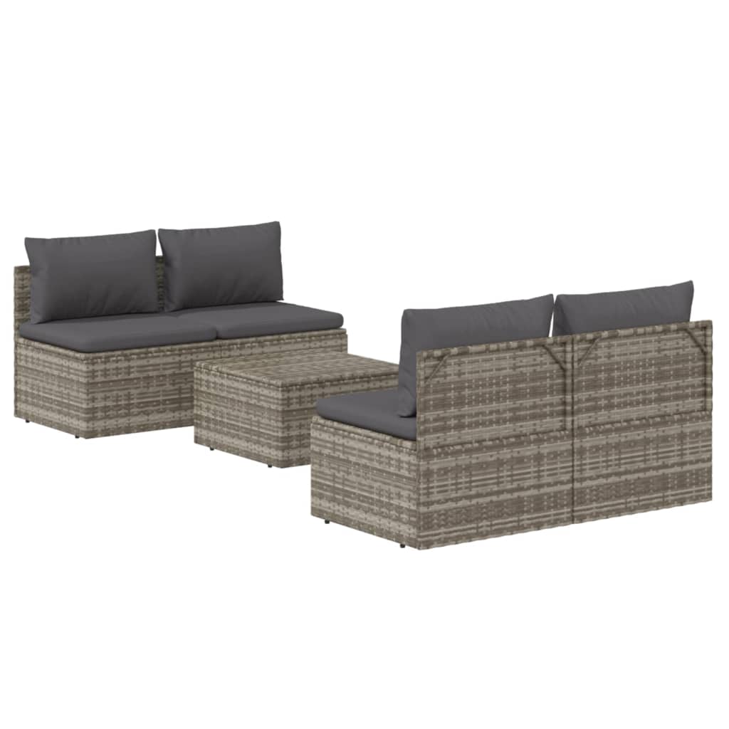 vidaXL 5 Piece Patio Lounge Set with Cushions Gray Poly Rattan-4