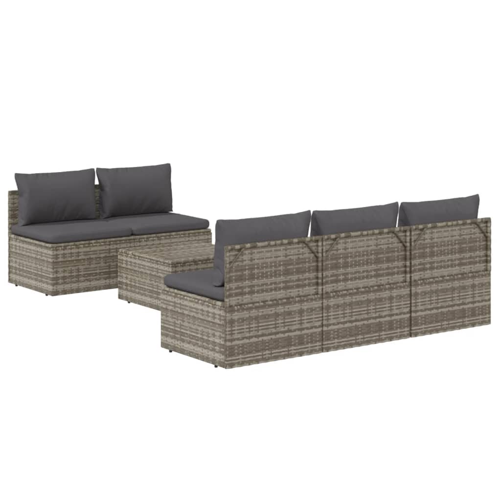 vidaXL 6 Piece Patio Lounge Set with Cushions Gray Poly Rattan-4