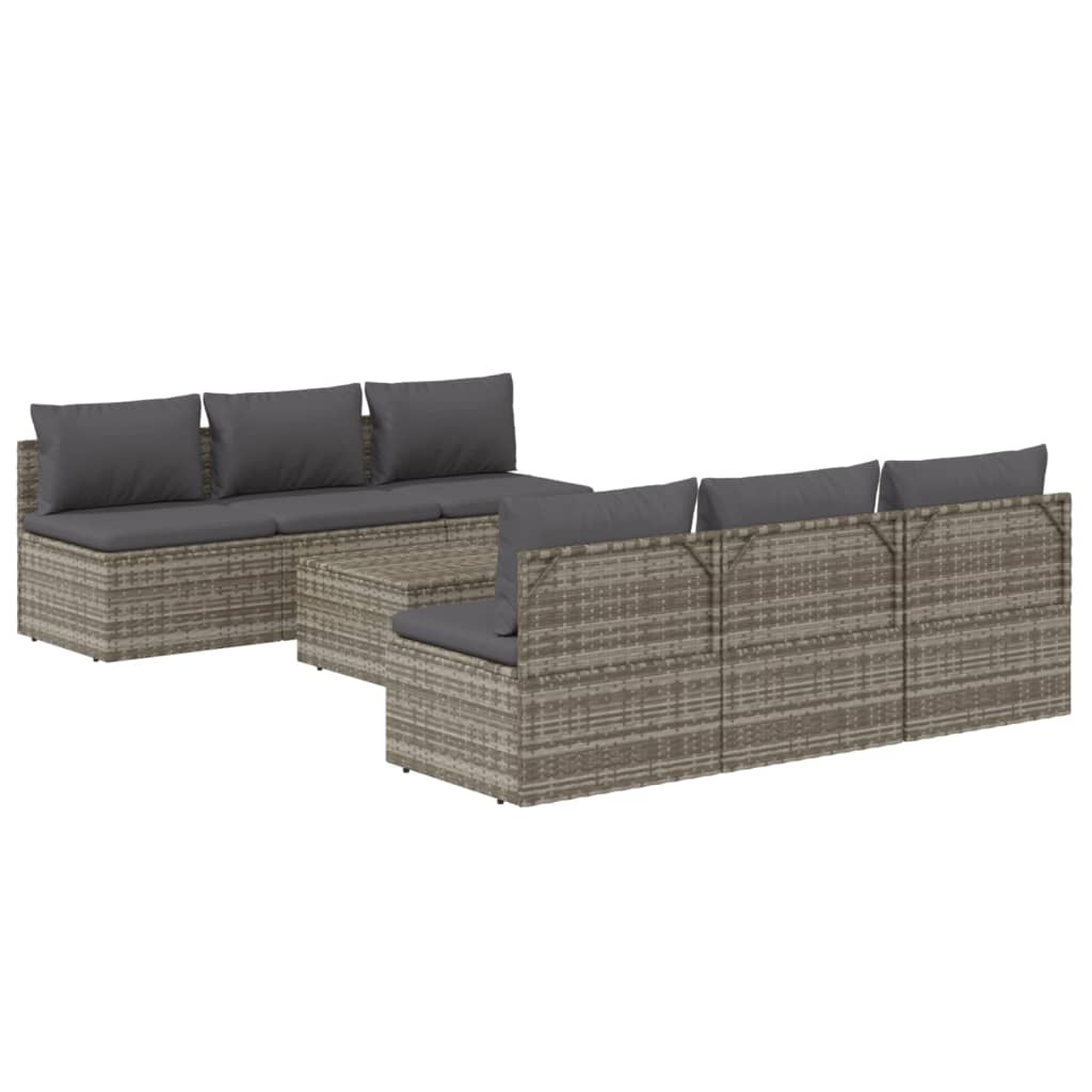 vidaXL 7 Piece Patio Lounge Set with Cushions Gray Poly Rattan-4