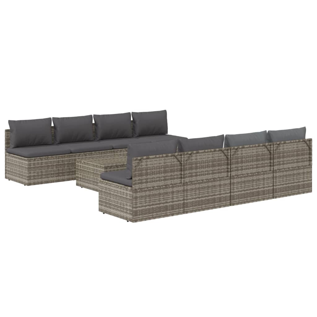 vidaXL 9 Piece Patio Lounge Set with Cushions Gray Poly Rattan-4