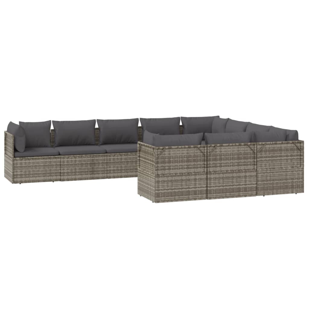 vidaXL 10 Piece Patio Lounge Set with Cushions Gray Poly Rattan-4