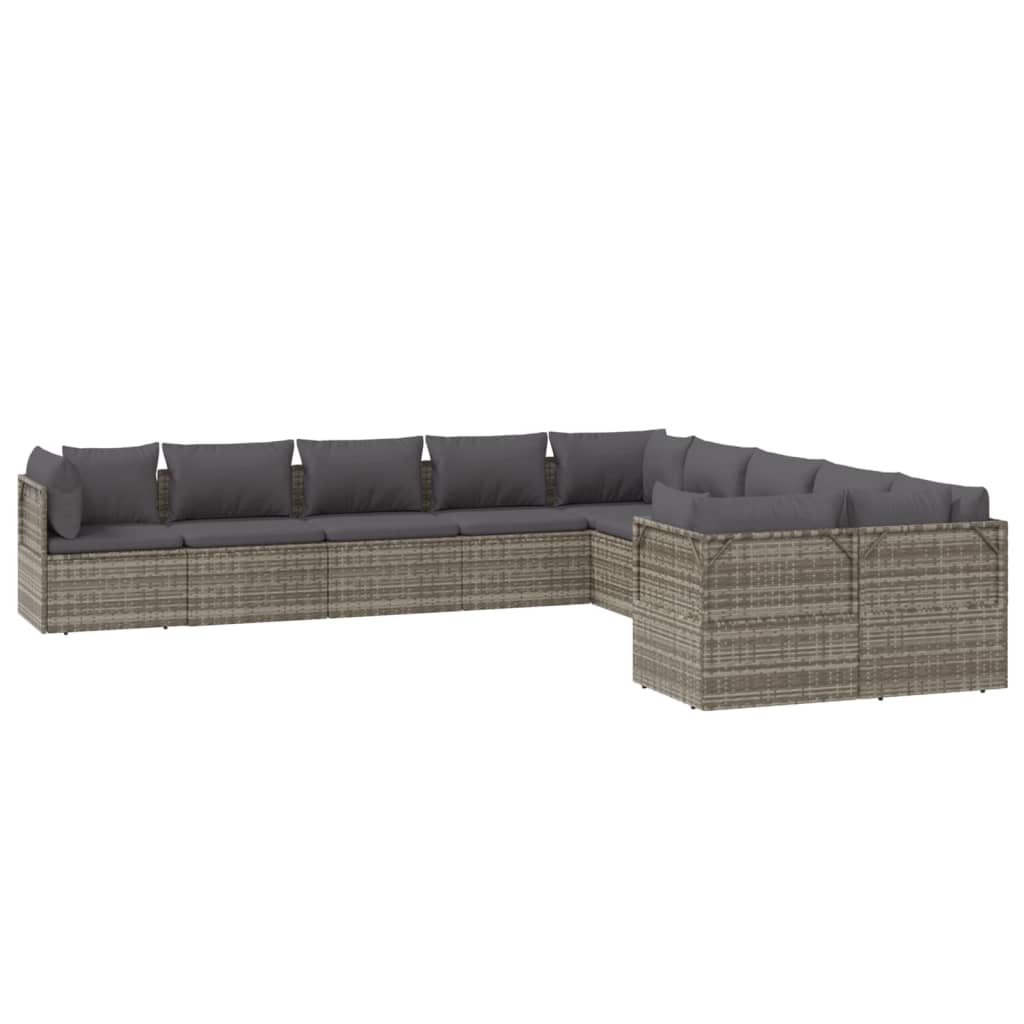 vidaXL 10 Piece Patio Lounge Set with Cushions Gray Poly Rattan-4