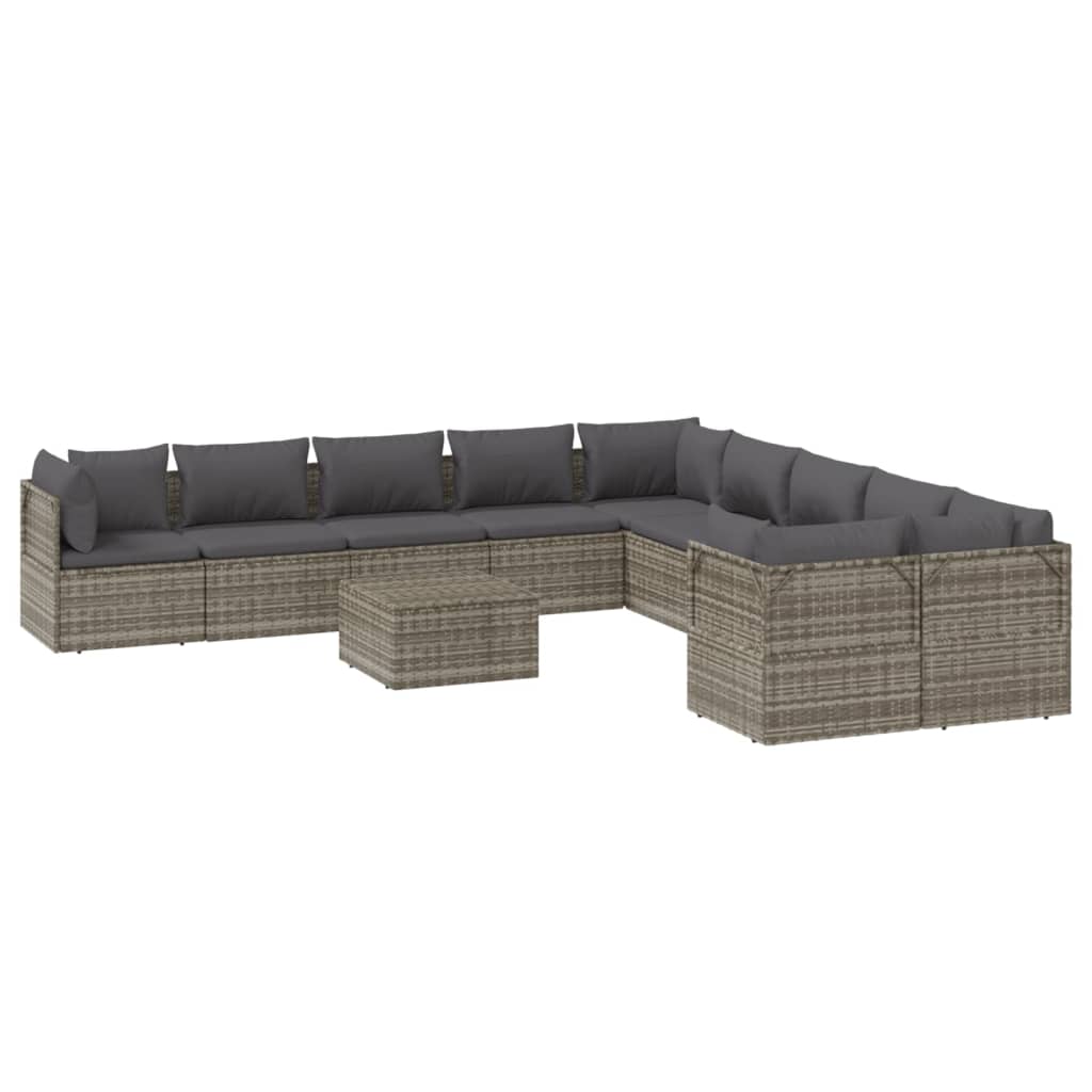 vidaXL 11 Piece Patio Lounge Set with Cushions Gray Poly Rattan-4