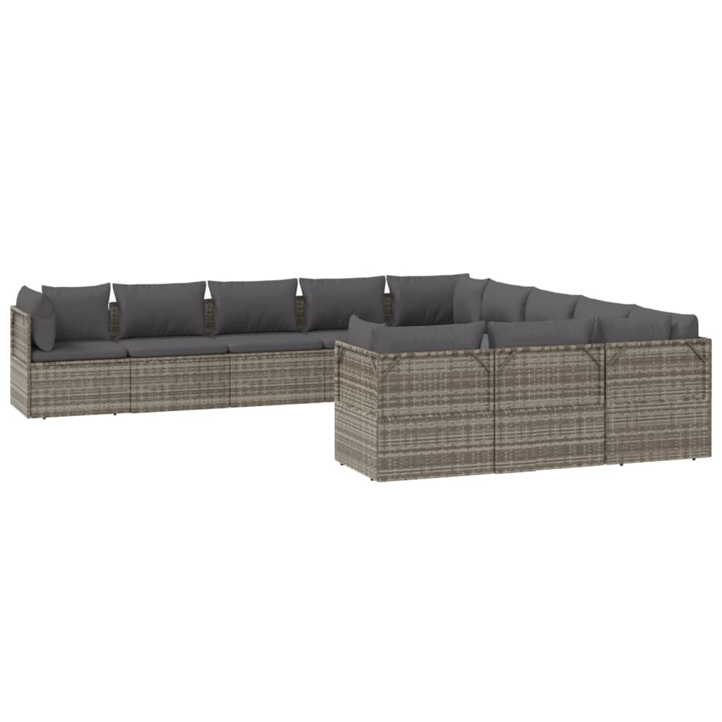 vidaXL 11 Piece Patio Lounge Set with Cushions Gray Poly Rattan-4