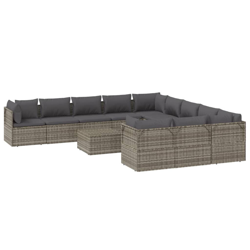 vidaXL 12 Piece Patio Lounge Set with Cushions Gray Poly Rattan-4