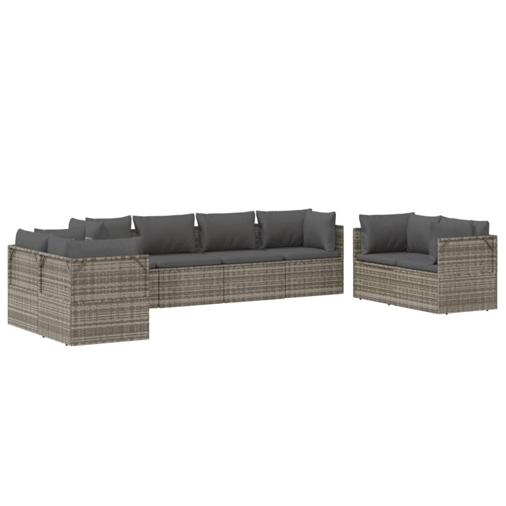 vidaXL 8 Piece Patio Lounge Set with Cushions Gray Poly Rattan-4