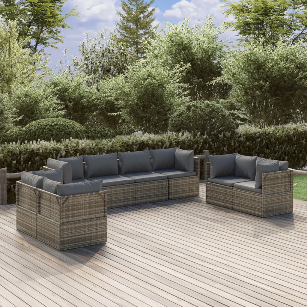 vidaXL 8 Piece Patio Lounge Set with Cushions Gray Poly Rattan-0