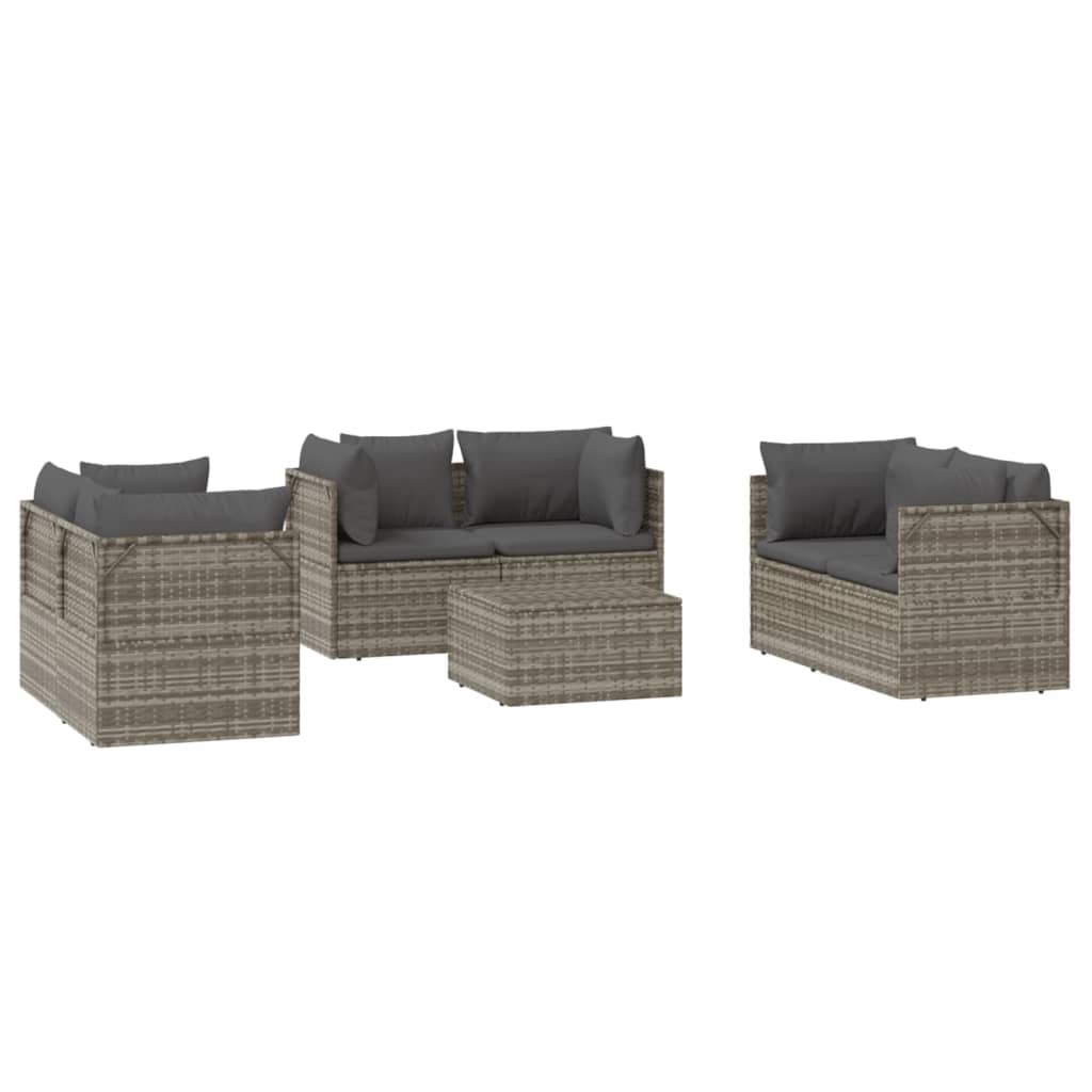 vidaXL 7 Piece Patio Lounge Set with Cushions Gray Poly Rattan-4