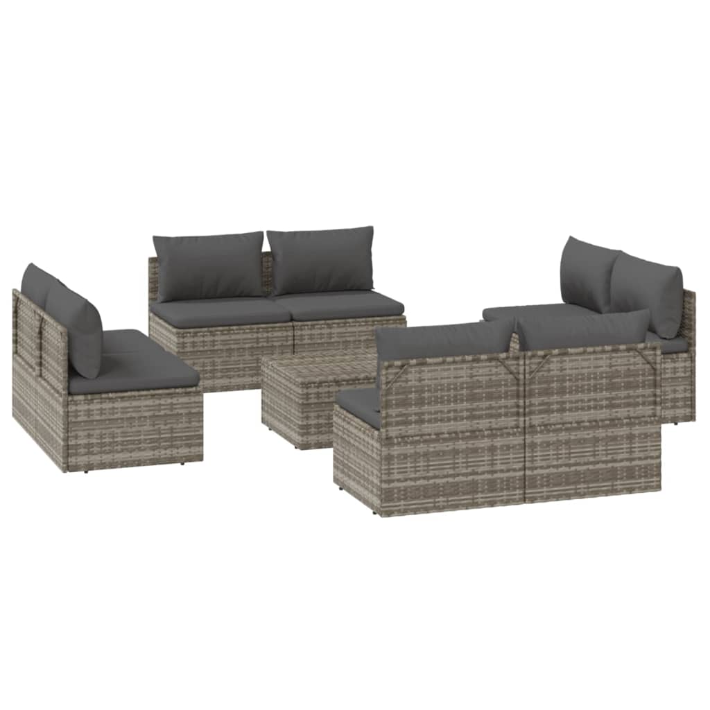 vidaXL 9 Piece Patio Lounge Set with Cushions Gray Poly Rattan-4