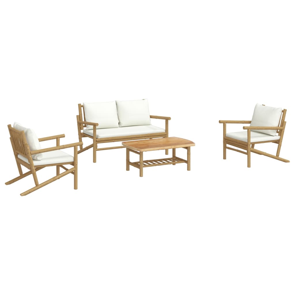 vidaXL 4 Piece Patio Lounge Set with Cream White Cushions Bamboo-1