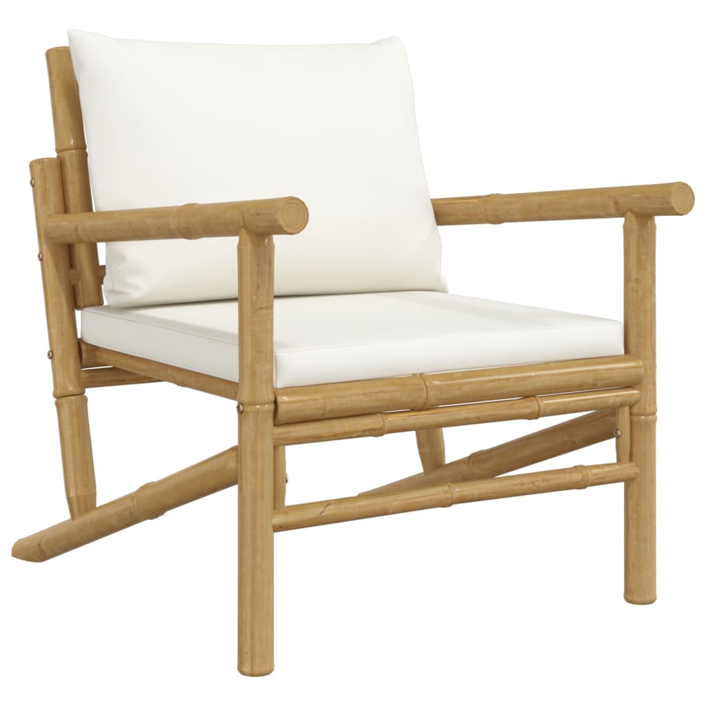 vidaXL 4 Piece Patio Lounge Set with Cream White Cushions Bamboo-3