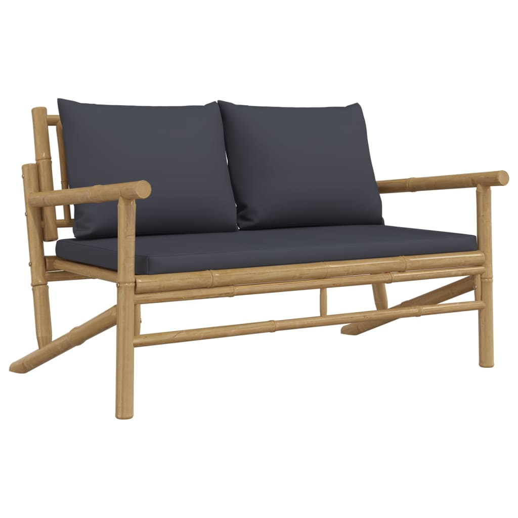 vidaXL 3 Piece Patio Lounge Set with Dark Gray Cushions Bamboo-2