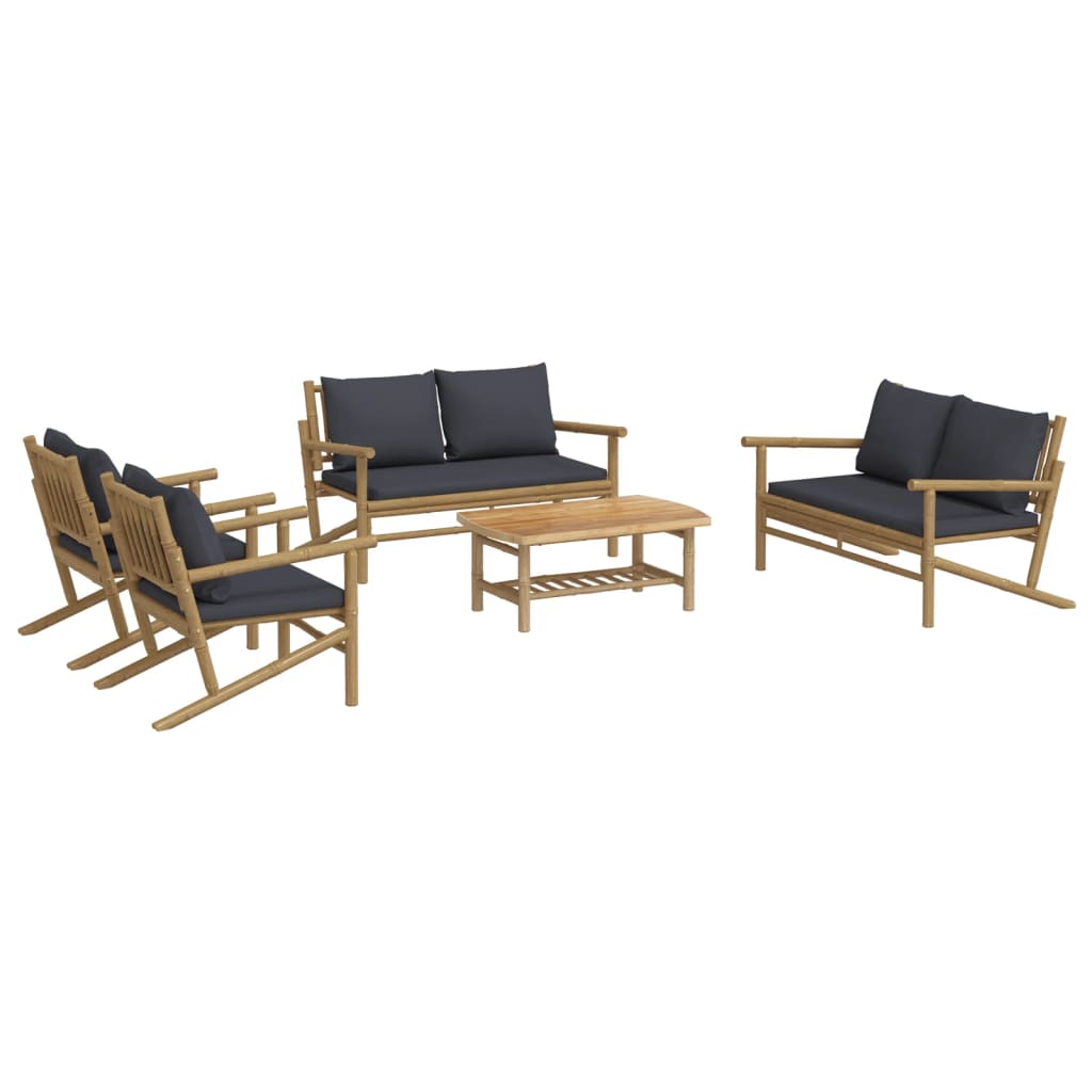 vidaXL 5 Piece Patio Lounge Set with Dark Gray Cushions Bamboo-1