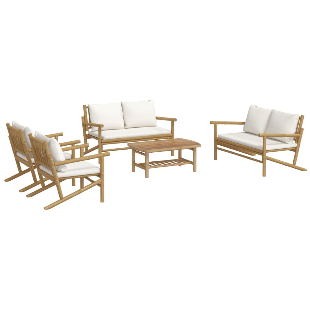 vidaXL 5 Piece Patio Lounge Set with Cream White Cushions Bamboo-1